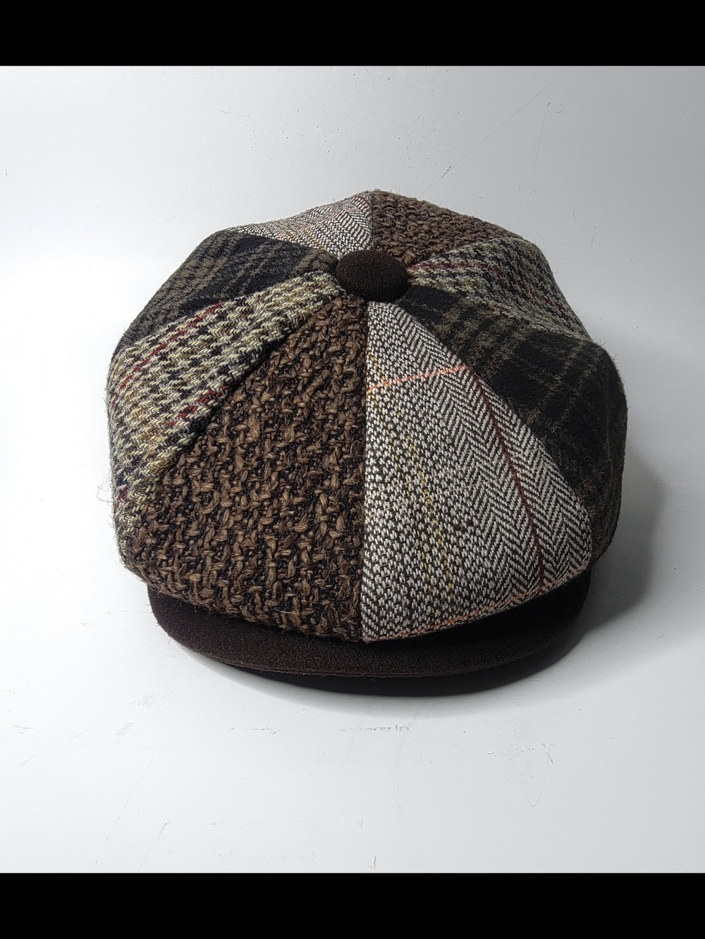 EPOCH mens Hats Company 100%wool Pachwork Newsboy Cap Brown Plaid Flat Cap XL